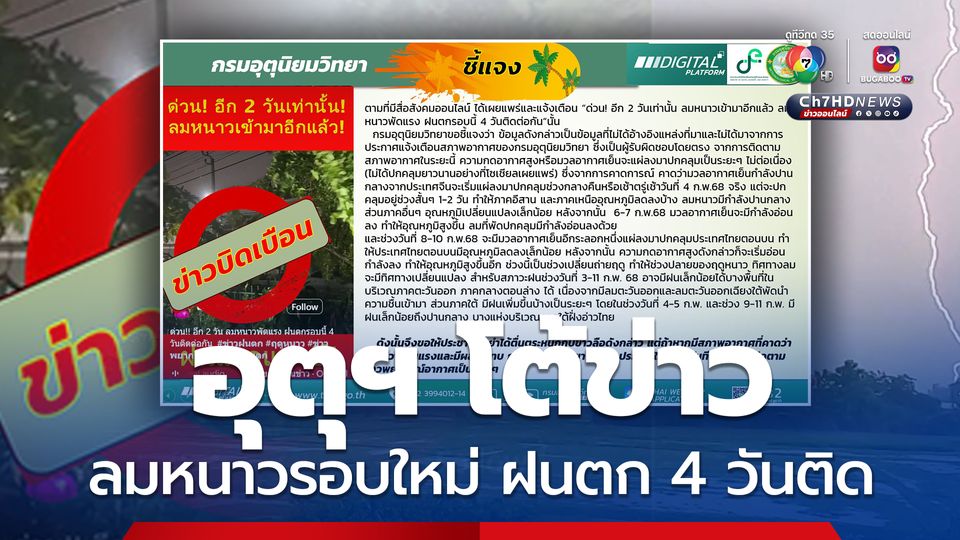 อุตุฯ โต้ข่าวบิดเบือน ลมหนาวรอบใหม่ ฝนตก 4 วันติด