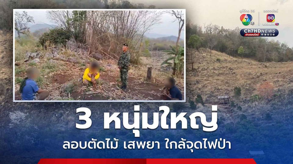 3 หนุ่มแสบลอบตัดไม้ ซุ่มเสพยา ใกล้จุดเกิดไฟป่า