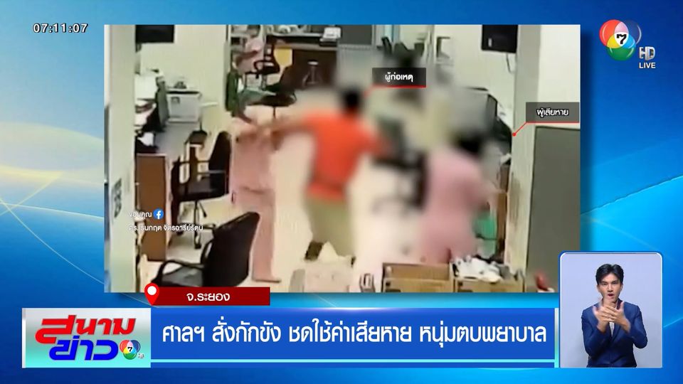 ศาลฯ สั่งกักขัง ชดใช้ค่าเสียหาย หนุ่มตบพยาบาล