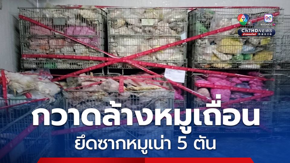 กวาดล้างหมูเถื่อนย่านตลาดชื่อดัง จ.ปทุมธานี ยึดซากหมูเน่า 5 ตัน