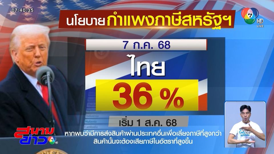 ทรัมป์ ยืนยันเก็บภาษีไทย 36 %