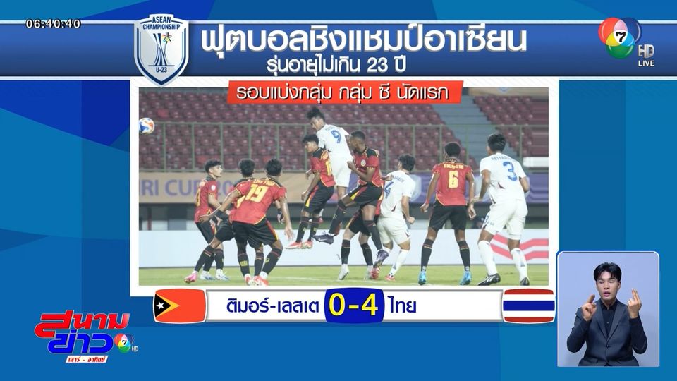 ไทย ถล่มเอาชนะ ติมอร์-เลสเต 4-0 ศึกฟุตบอลชิงแชมป์อาเซียน U-23