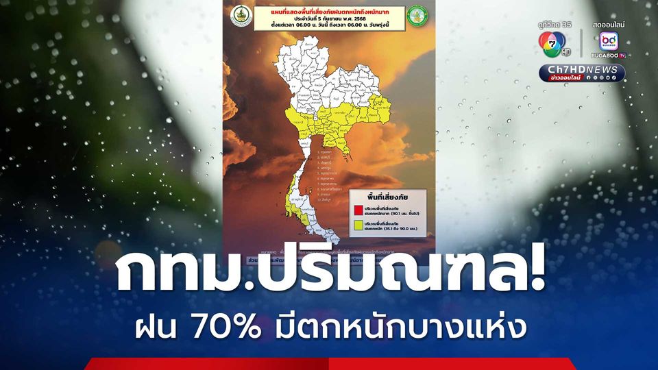 กทม.ปริมณฑล มีฝนฟ้าคะนอง ร้อยละ 70 ของพื้นที่ และมีฝนตกหนักบางแห่ง