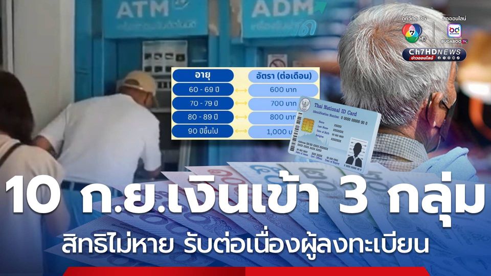 10 ก.ย.เงินเข้า 3 กลุ่ม สิทธิไม่หาย รับต่อเนื่องผู้ลงทะเบียน