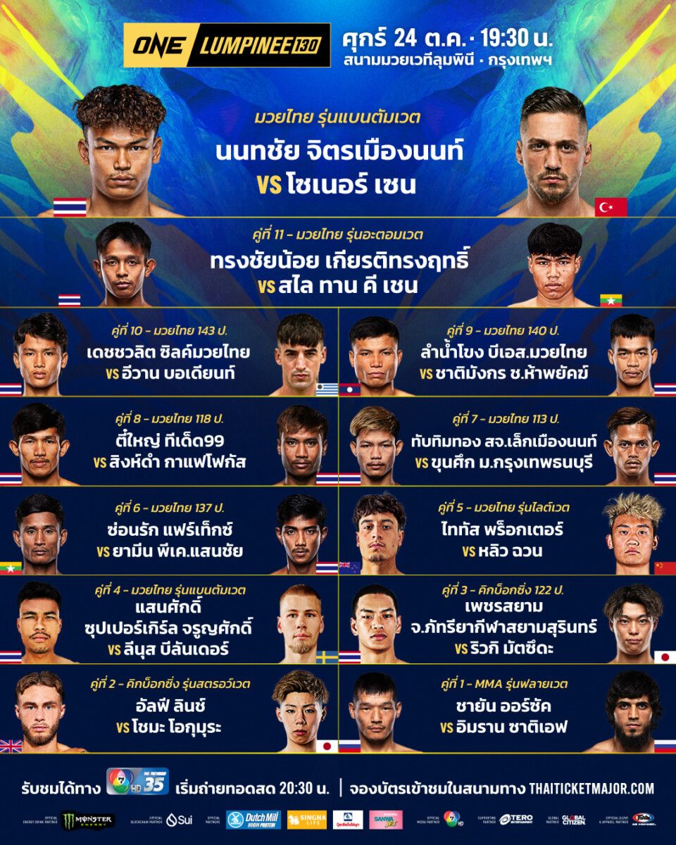 “ช่อง 7HD” เปิดโปรแกรมมันทะลุจอทุกสังเวียน  ONE ลุมพินี 130-มวยไทย 7 สี- ศึกมวยรอบปูนเสือ มวยไทยพันธุ์แท้ ครั้งที่ 24 นัดชิง