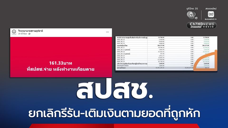 สปสช. ยกเลิกรีรัน วันนี้เติมเงินให้ รพ. ตามยอดที่ถูกหัก