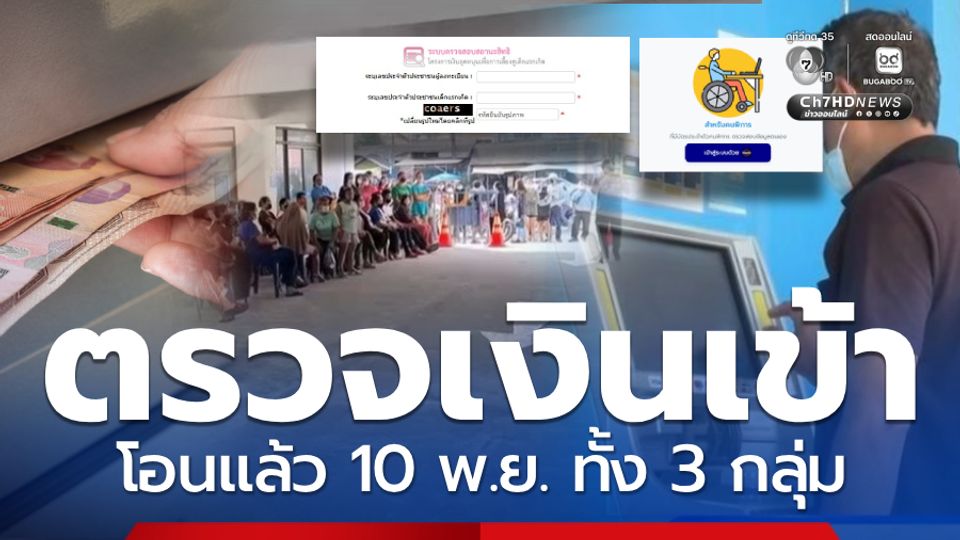 โอนแล้ว เงินช่วยเหลือ 3 กลุ่ม 10 พ.ย. ตรวจสอบเงินเข้า กลุ่มเปราะบาง