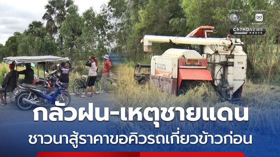 ชาวนาใกล้ชายแดน นั่งต่อคิวจองรถเร่งเกี่ยวข้าว หวั่นเหตุปะทะ-ฝนตก หลังรถจากภาคกลางที่ติดต่อไว้เบี้ยว