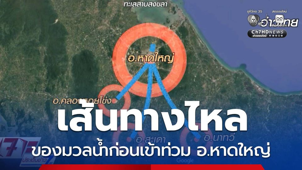 เส้นทางไหลของมวลน้ำก่อนเข้าท่วม อ.หาดใหญ่