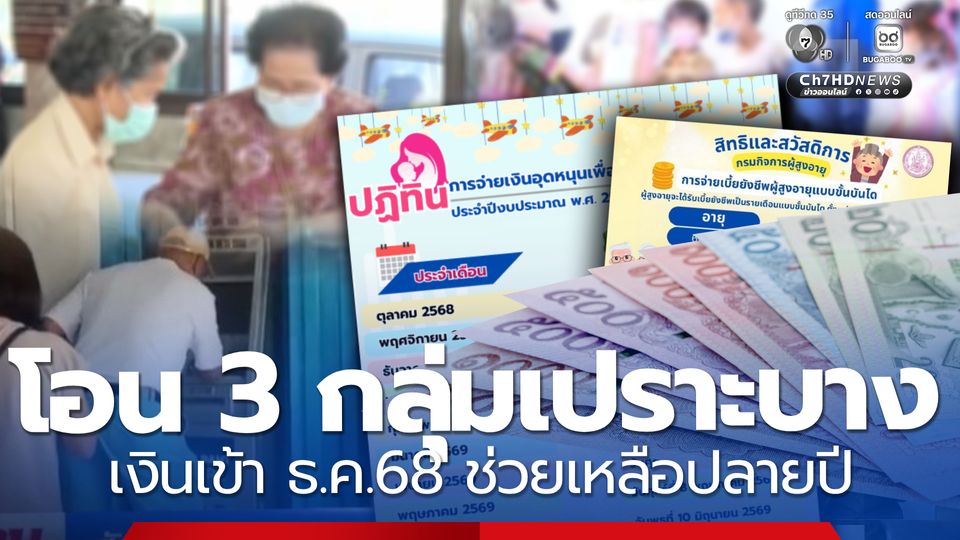 กำหนดโอน 3 กลุ่มเปราะบาง เงินเข้าธ.ค.68 ช่วยเหลือปลายปี