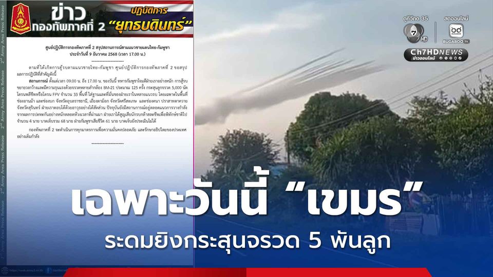 วันนี้ “เขมร” ระดมยิง BM 21กว่า 125 ครั้ง กระสุนลูกจรวด 5 พันลูก