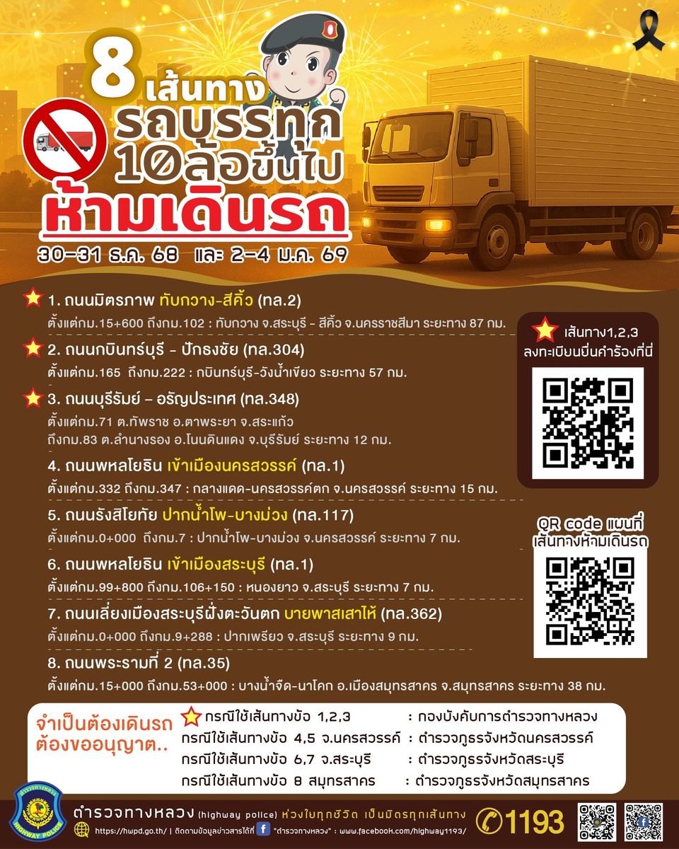 ห้ามรถบรรทุก 10 ล้อขึ้นไป เดินรถ