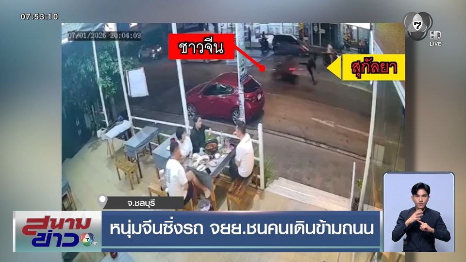 หนุ่มจีนซิ่งรถ จยย.ชนคนเดินข้ามถนน