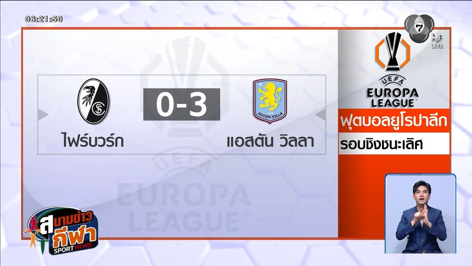ไฟร์บวร์ก ต้านไม่ไหว! วิลล่า ดุจัดรัว 3-0 ผงาดแชมป์ยูโรปา ลีก
