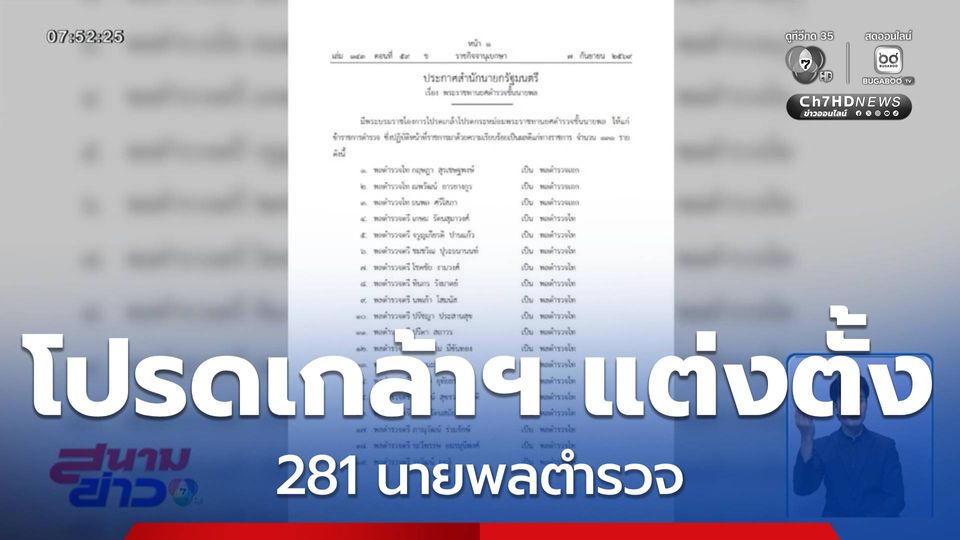 โปรดเกล้าฯ แต่งตั้ง 281 นายพลตำรวจ