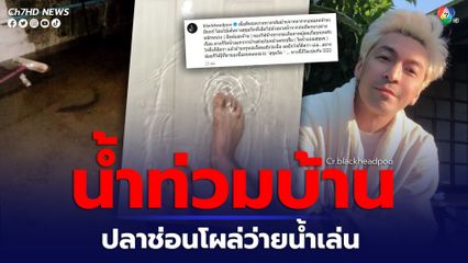 ปู แบล็คเฮด โพสต์คลิปนาทีน้ำท่วมบ้านหลังฝนตกหนัก เจอปลาช่อนว่ายน้ำเล่น