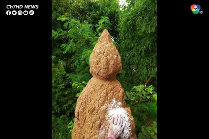 จอมปลวกคล้ายพระพุทธรูป ยืนเด่นข้างทางชาวบ้านเชื่อมาให้โชค