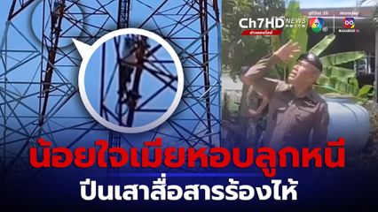 หนุ่มวัย 42 ปี น้อยใจเมียหอบลูกสาว 2 ขวบ หนี ปีนเสาสื่อสารร้องไห้ 