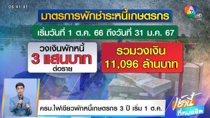 ครม.ไฟเขียวพักหนี้เกษตรกร 3 ปี เริ่ม 1 ต.ค.