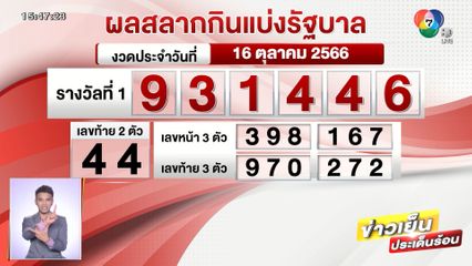 ผลสลากกินแบ่งรัฐบาล งวดประจำวันที่ 16 ตุลาคม 2566