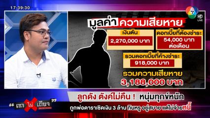 ถกไม่เถียง : ลูกดัง ตังค์ไม่คืน! หนุ่มทุกข์หนัก ถูกพ่อดาราเชิดเงิน 3 ล้าน กินหรู อยู่สบาย แต่ไม่จ่ายหนี้