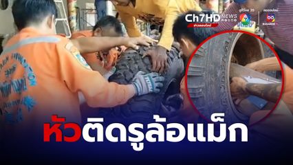 กู้ภัยช่วยสุนัขแม่ลูกอ่อน หัวติดรูล้อแม็ก ใช้เวลากว่า 2 ชั่วโมงจึงสำเร็จ