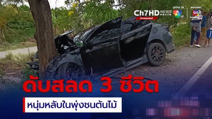 สลด ! หนุ่มขับรถหลับในพุ่งชนต้นไม้ดับ 3 ชีวิต
