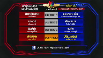 มวยเด็ด วิกหมอชิต : ผลมวยไทย 7 สี 7 ก.ค.67 บราซิล เอ็มเอกชาติ vs ศิลาเพชร P.O.K.พีวิซี