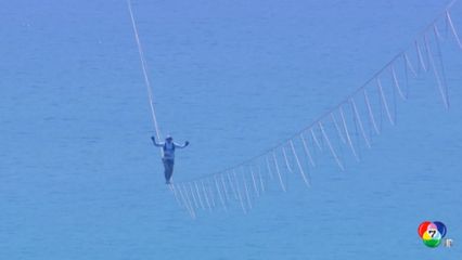 ผู้กล้าชาวเอสโตเนีย ทรงตัวไต่เชือกข้ามช่องแคบ