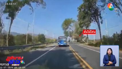 ตัดต้นไม้ล้มตัดหน้ารถบัส หวิดตายยกคัน จ.กาญจนบุรี
