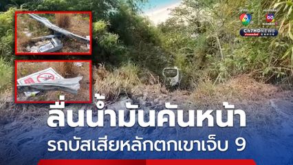 ลื่นน้ำมันคันหน้า! รถบัส เสียหลักตกเขาเจ็บ 9