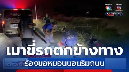 หนุ่มเมา ขี่ จยย.ตกข้างทาง ขอหมอนนอนบนถนน