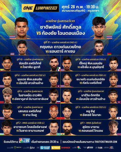 ONE ลุมพินี : ศึก ONE ลุมพินี 98 ชาติพยัคฆ์ ศักดิ์สตูล วัดแกร่ง ก้องชัย ไฉนดอนเมือง