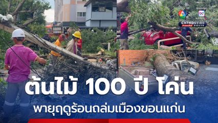 พายุฤดูร้อนถล่มเมืองขอนแก่น พัดต้นไม้อายุกว่า 100 ปี โค่นทับรถยนต์พังยับ
