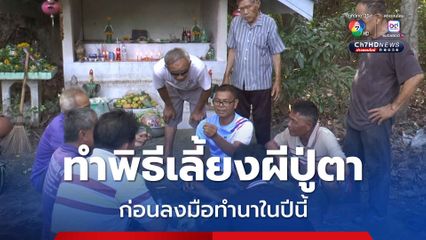 ชาวบ้านในหมู่บ้านสำราญ อ.เมืองยโสธร ทำพิธีเลี้ยงผีปู่ตาประจำหมู่บ้านก่อนที่จะลงมือทำนาในปีนี้