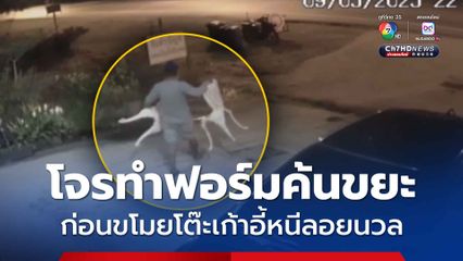 โจรตีเนียน ทำฟอร์มค้นขยะ ก่อนขโมยโต๊ะเก้าอี้ขึ้นรถ จยย. พ่วงข้างหนีลอยนวล