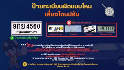 ตร. เตือนผู้ใช้ป้ายทะเบียนรถผิดกฎหมาย ป้ายทะเบียนปลอม ดัดแปลงป้าย เสี่ยงโทษหนัก