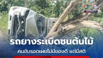 รถกระบะขนทุเรียนยางแตกชนต้นไม้ รถพังยัง ส่วนคนขับรอดมาได้เผยไม่มีของดี แต่มีสติ
