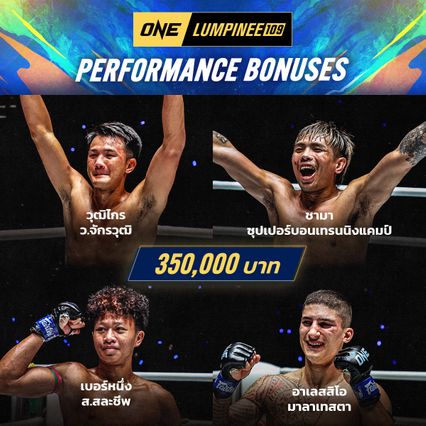 ONE ลุมพินี : ศึก ONE ลุมพินี 109 เดือดจัด 4 จอมบู๊ฟันโบนัสรวม 1.4 ล้านบาท