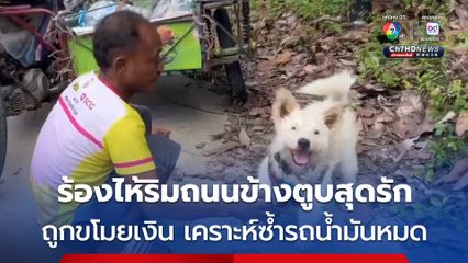 สุดเศร้า ! ชาย 50 ถูกขโมยเงิน ขี่รถหางานทำรถก็น้ำมันหมด สุดท้ายนั่งร้องไห้ริมถนนค้างสุนัขคู่ใจ