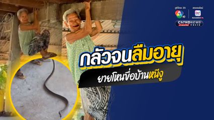 กลัวจนลืมอายุ ยายโหนขื่อบ้านหนีงู
