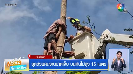 รุดช่วยคนงานบาดเจ็บ บนต้นไม้สูง 15 เมตร
