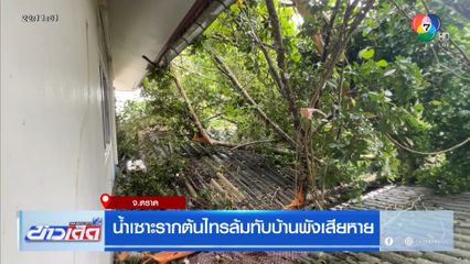 น้ำเซาะรากต้นไทรล้มทับบ้านพังเสียหาย