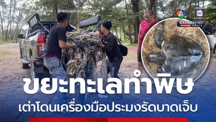 ขยะทะเลทำพิษ เต่าโดนเครื่องมือประมงรัดบาดเจ็บ