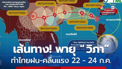 พายุ "วิภา" ทำไทยช่วง 22 - 24 ก.ค.68 ฝนตกหนักถึงหนักมาก และมรสุมมีกำลังแรง