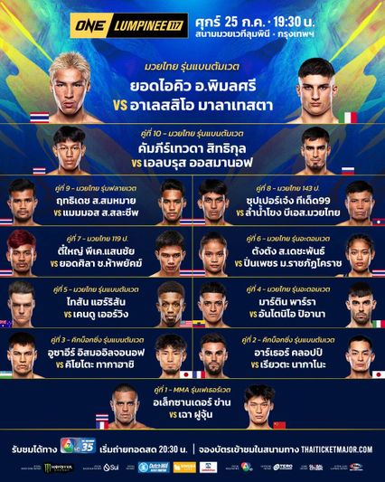 ONE ลุมพินี : 22 นักสู้ผ่านด่านตาชั่ง เตรียมบู๊สนั่นในศึก ONE ลุมพินี 117