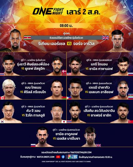 ONE Championship : 16 นักสู้ผ่านด่านตาชั่ง พร้อมบู๊แหลก ศึก ONE Fight Night 34 เสาร์ 2 ส.ค.