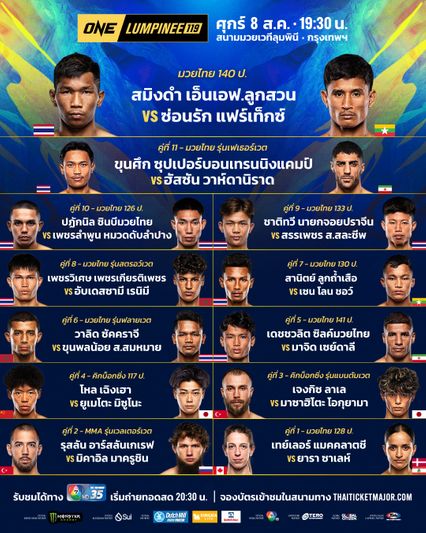 ONE ลุมพินี : 24 นักสู้ พร้อมระเบิดความมัน ศึก ONE ลุมพินี 119 ศุกร์ที่ 8 ส.ค.นี้