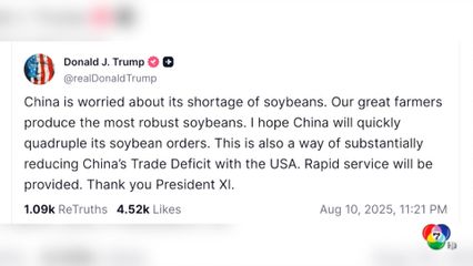 ทรัมป์ โพสต์ จีนควรนำเข้าถั่วเหลืองสหรัฐฯ เพิ่ม 4 เท่า