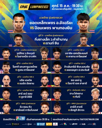 ONE ลุมพินี : 24 นักสู้ผ่านด่านตาชั่ง เตรียมซัดเดือด ศึก ONE ลุมพินี 120